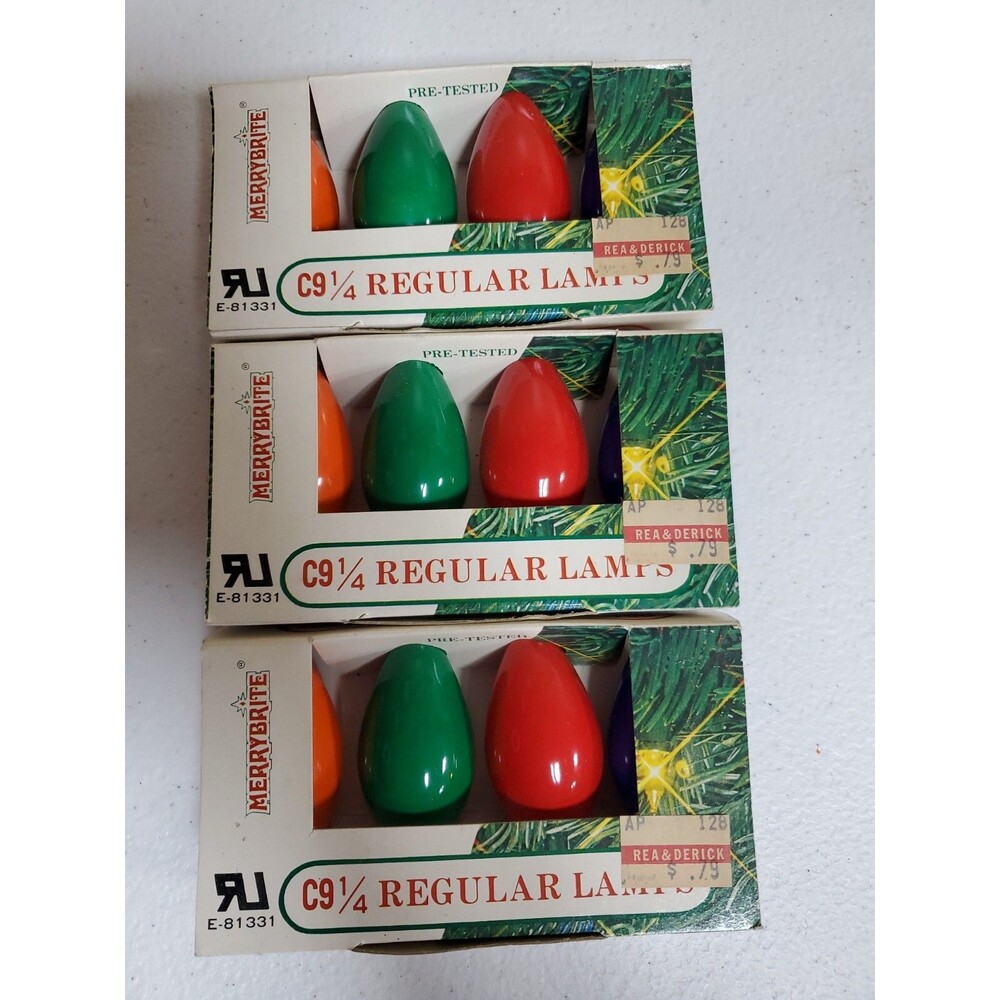 Lot of 3 Boxes Vintage Merry Brite Outdoor Bulbs 2" C9 NIB Christmas Lights